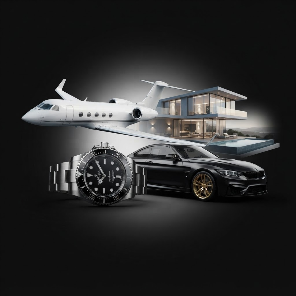 Luxury watch, sports car, private jet and villa — high-value goods secured through LetsBuyIt escrow